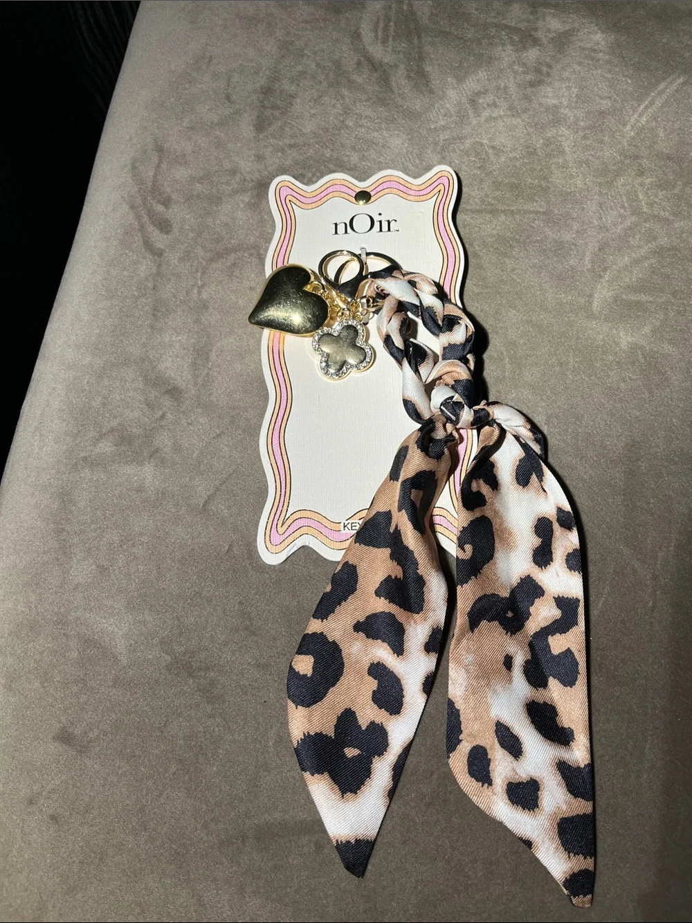 nOir Jewelry Leopard Print Scarf Keyring and Cream Tassel Keychain